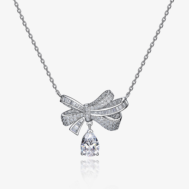 SP10180 US$17  S925 Silver Necklaces Fine Jewelry Pure 925 Sterling Silver Jewelry Zircon Stone Bow Necklace