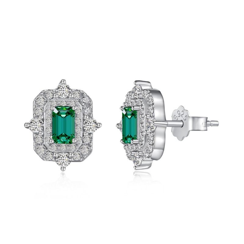 STL30167 US$8.5 ​S925 Silver 3*5mm Emerald Synthetic Gemstone High Carbon Diamond Earrings For Women Gemstone Wedding Fine Jewelry Gift