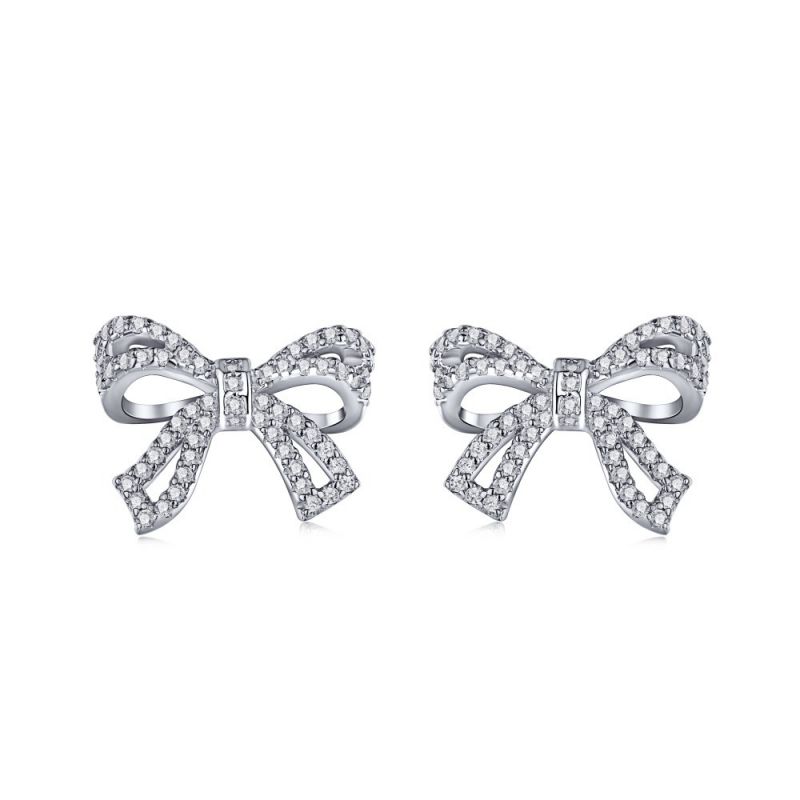 STL30161 US$6.1 ​S925 Silver Jewelry Lovely Bow Earrings Super Shining Micro Zircon Bow Knot Stud Earrings