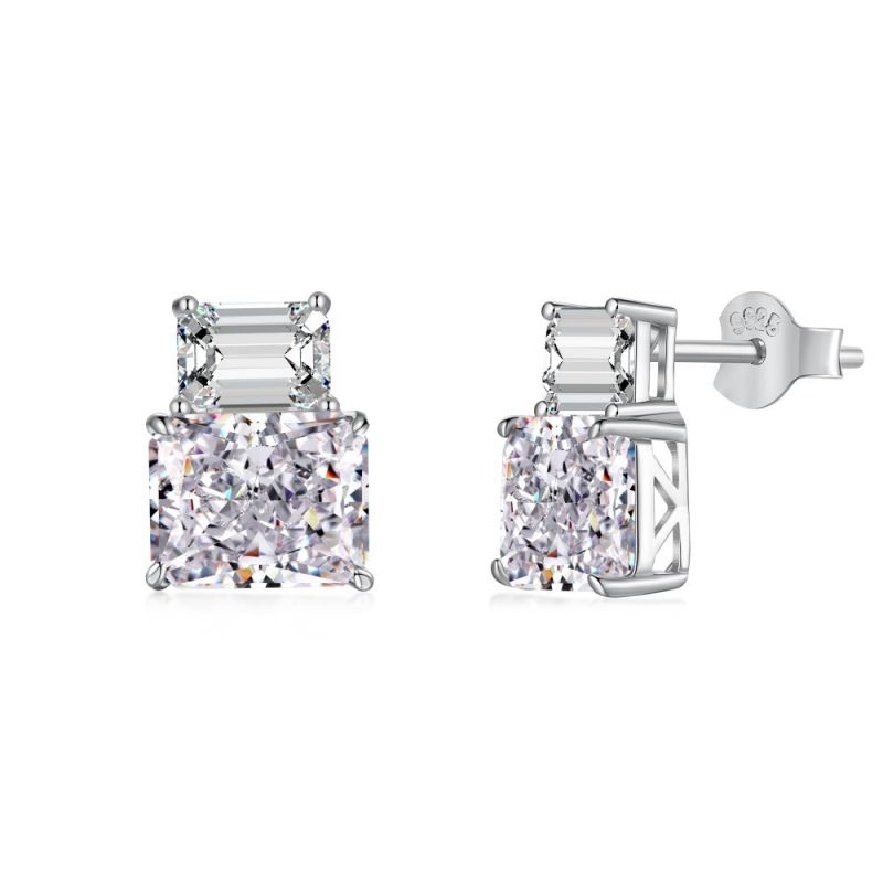 STL30160 US$14.3 ​S925 Sterling Silver Pink White And Yellow Synthetic Gemstone Zircon Earrings Jewelry Women Clear Stud Earrings